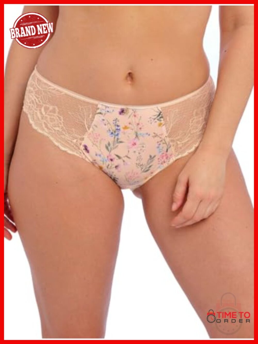 Soft Handle Floral Print Brief with Stretch Lace Front Leg